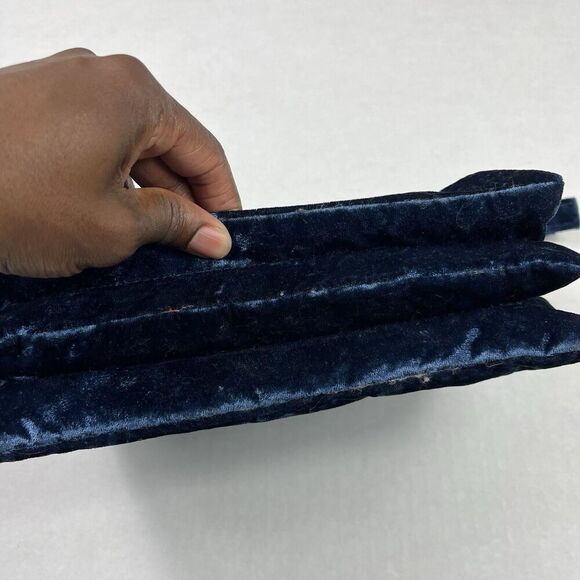 Isabella Scott Blue Velvet Clutch Cosmetic Bag 3 Zip Pockets Make-up Pouch FLAW - Picture 3 of 13